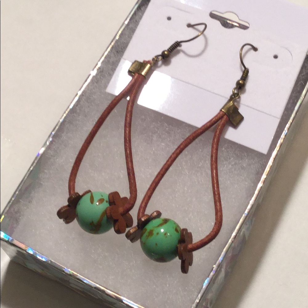 Leather Earrings with Brass Hardware - Picture 3 of 5